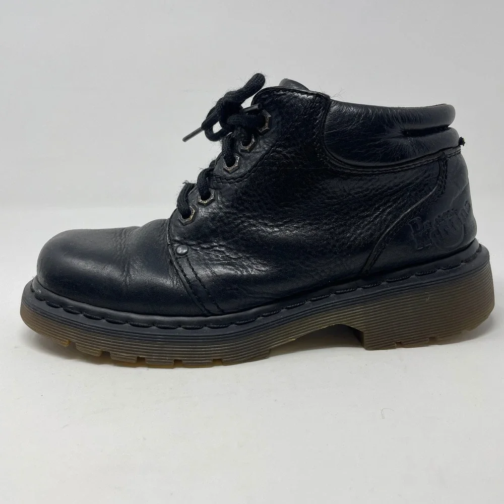 VTG Y2K Dr. Martens England Black Pebbled Leather Lace Up Ankle Boots Moto Punk